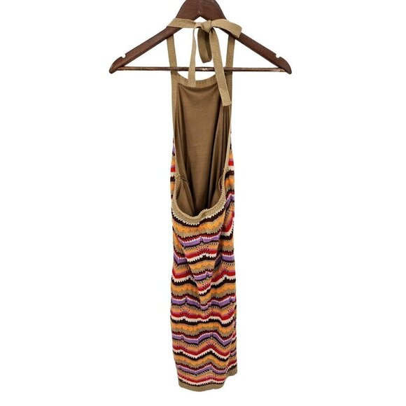 SO Goods for Life Midi Sweater Halter Dress Women Sz M Crochet Brown Orange Fall - Picture 3 of 9